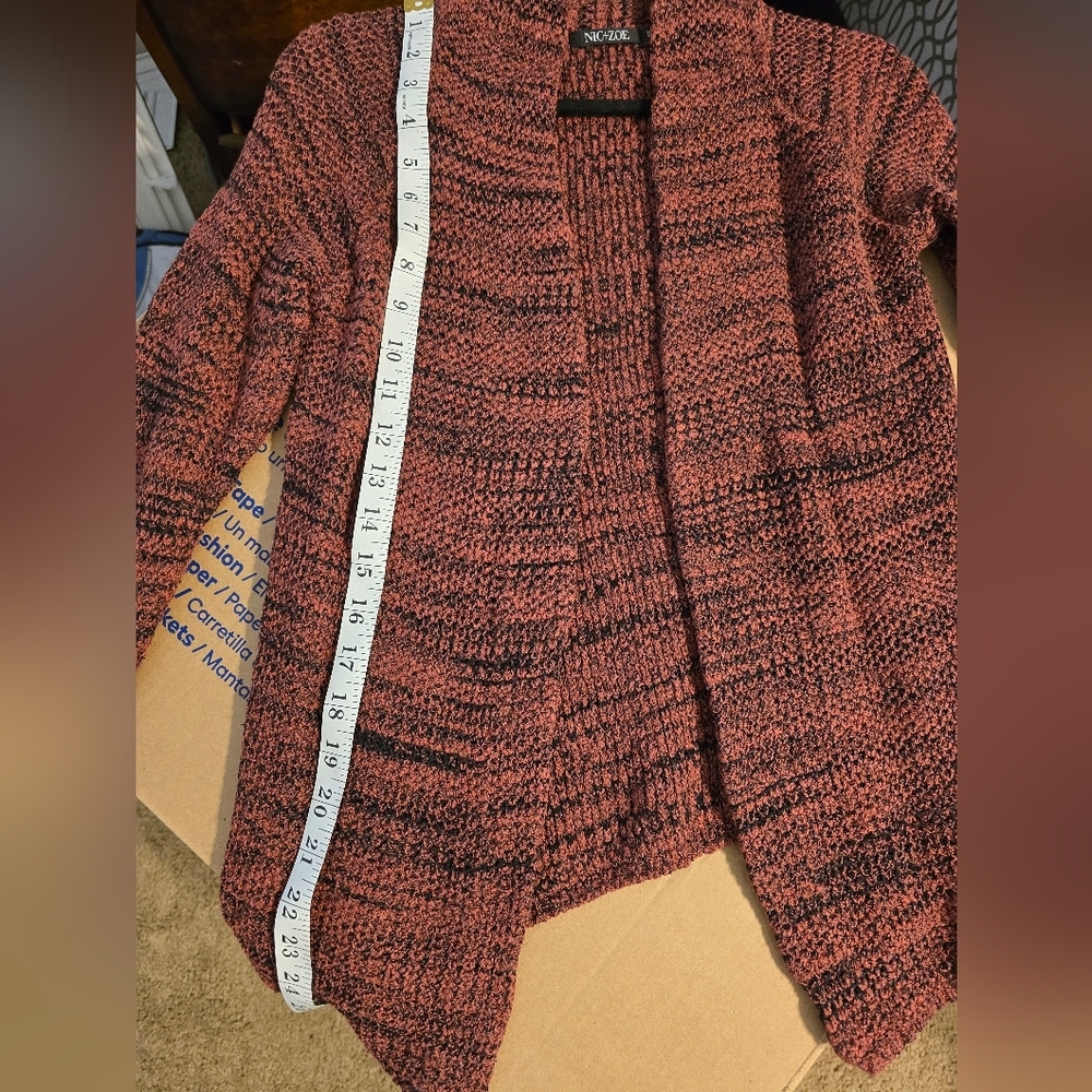 NIC+ZOE Textured Open Front Cardigan Sweater | Size S | Rust Burgundy - Picture 4 of 7